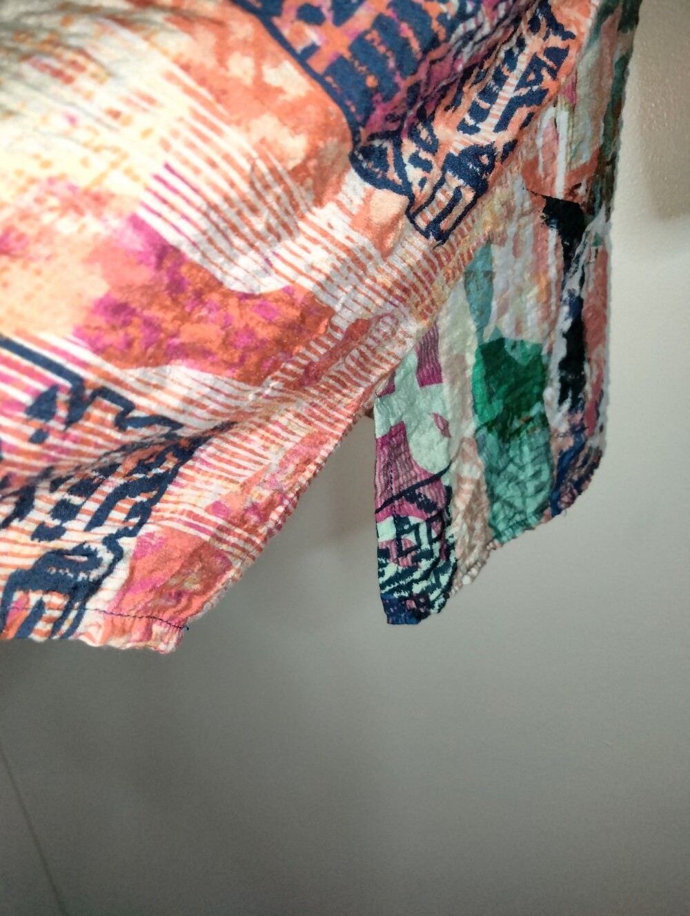 Ali Miles (Size 1X) Multicolored Patchwork Rayon 3/4 Sleeves Button-Down Shirt - Picture 5 of 12